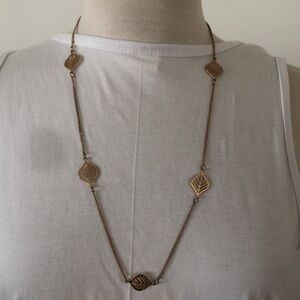 Gold Tone Chain Necklace, 26 Inches - Leaves Single Strand .